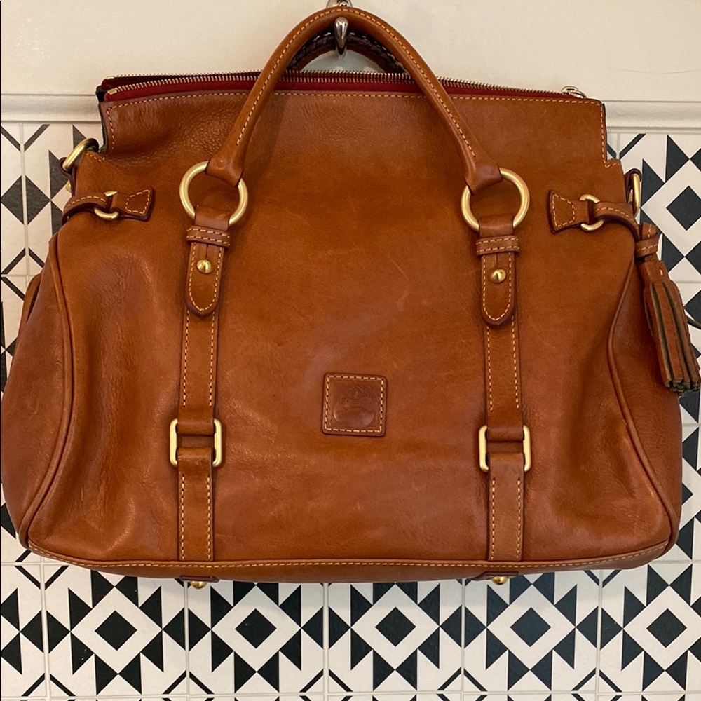 Dooney & Bourke Brown Leather Satchel with Gold Accents
